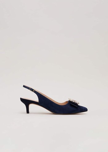 Phase Eight Suede Embellished Kitten Heels Navy Australia | KC7850649